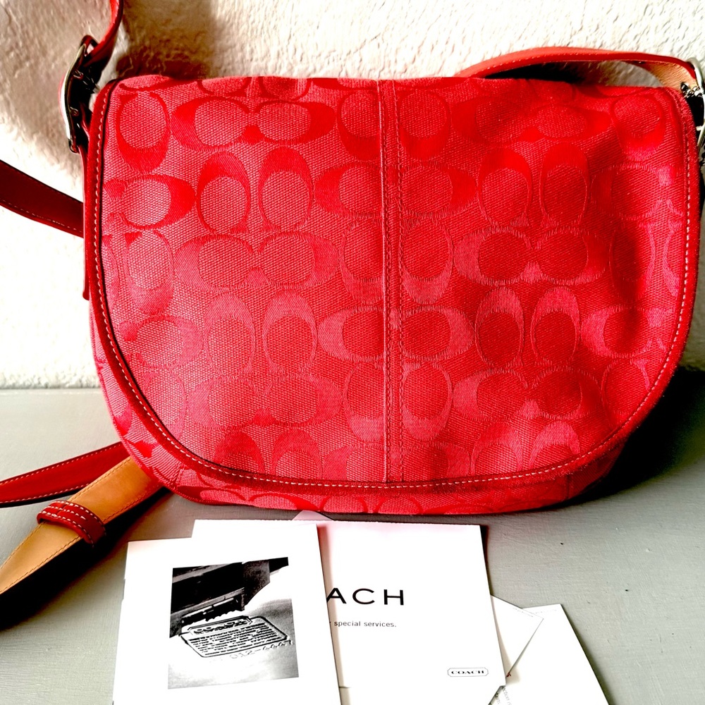 Coach Signature Canvas Crossbody in Scarlet